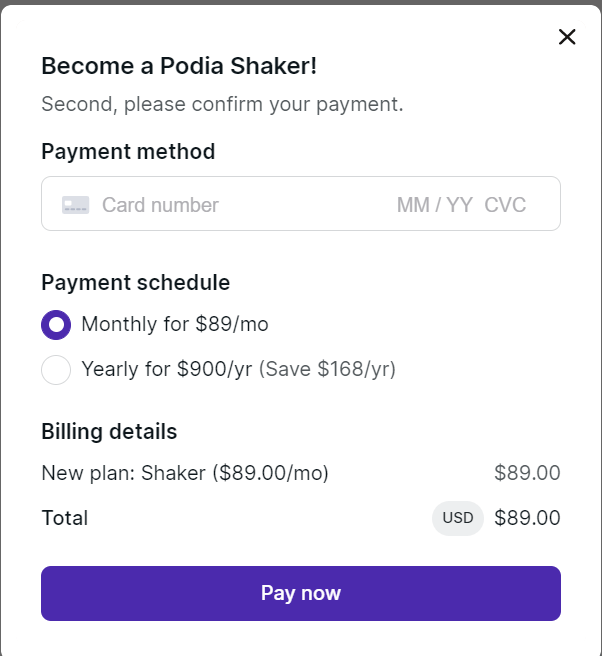 Podia Discount -Payment detailed