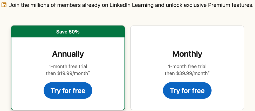 Linkedin Pricing plan