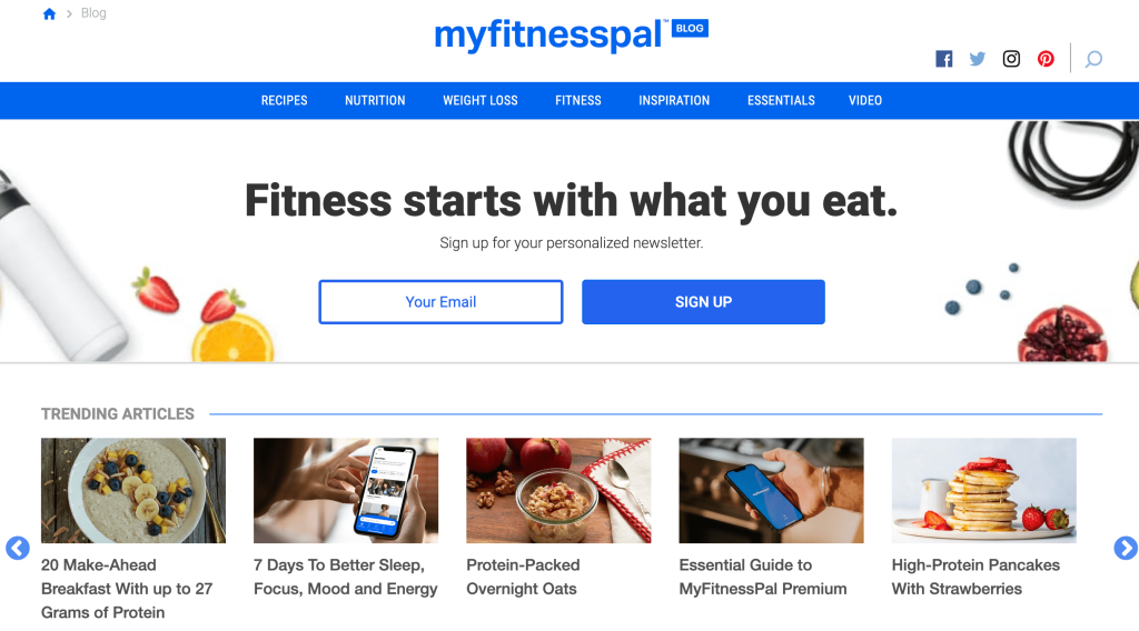 MyFitnessPal homepage